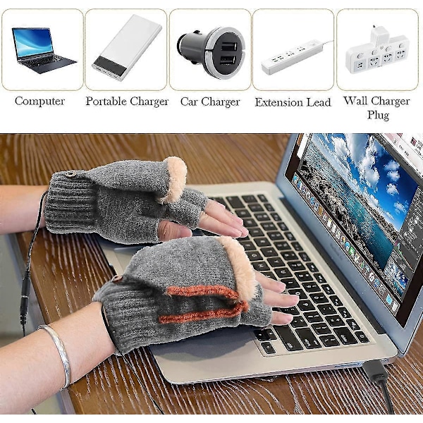 1 par USB-oppvarmede hansker, oppvarmede vinterhansker med 3 temperaturnivåer, varme laptop-hansker for vinterhender
