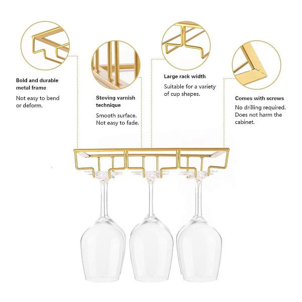 2x 3 rader vinglasställ under skåp stjälk hållare järn vinglas organisatör glas förvaring