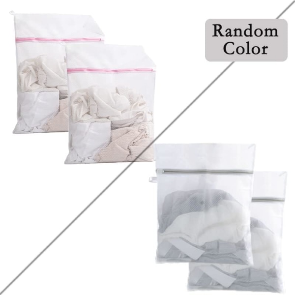 Tvättpåsar i mesh med dragkedjor för tvättmaskin, 2 st Slumpmässig färg Slitstarka nättvättpåsar Resetvättväska (30x40cm)