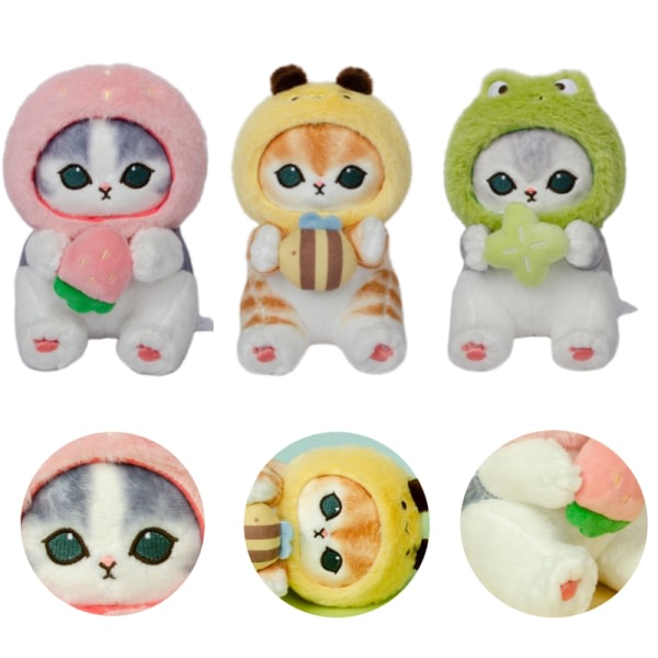 Mofusand Cat Forest Series Plysjleke - Myk Pp Bomullsfylling - Bedårende Tegneseriefigur Strawberry