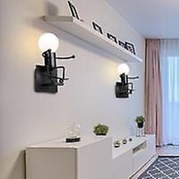 Liten Iron People Skidvägglampa, Kreativ Modern Stil Retro Svart Vägglampa Ljus För sovrum Sängbord Barnrumskorridor (svart)