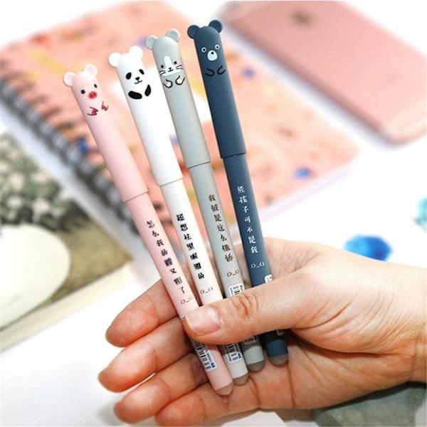 4 stk. gelpen 0,35 mm sort blæk dyre gelpen sletbar gris panda mus bjørn pen kawaii pen til skole kontor artikler studerende