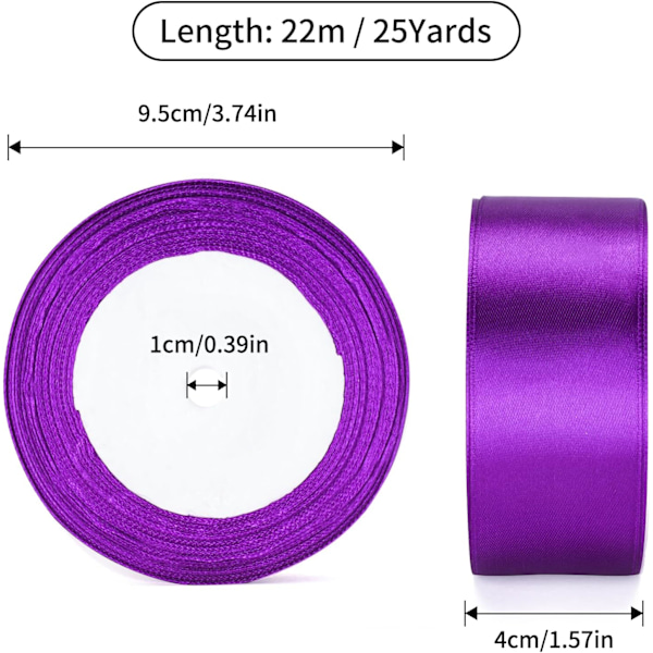 Lila Satinband, 40 mm Presentband - 22 m Band för Presentinslagning, Brett Tygband för Tårta, Presentinslagningsband för Hantverk Purple