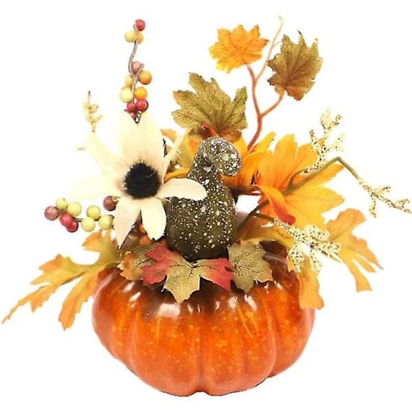 Höstdekoration Pumpa Lönnlöv Blommor Bonsai