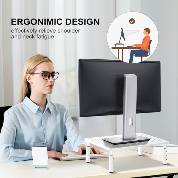 Computerskærm Riser Stand, Hvid, Metal til Laptop, Printer Hvid