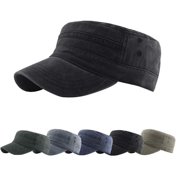 Vintage Militärkeps för Män och Kvinnor Justerbar Tvättat Bomull Sliten Armékeps Unisex Mjuk Lätt Platt Tak Sportkeps