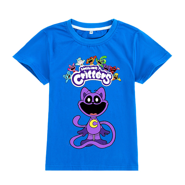 Smilende Critters T-skjorte for barn Sommer bomullstopp Tee (blå)(120cm høy)