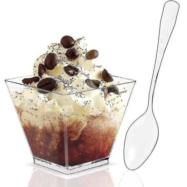 2oz Mini Dessertkopper For Party Pudding Frukt Is - cups with spoons - 50pcs