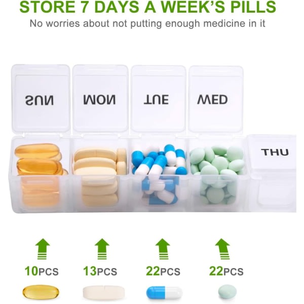 Extra Large Weekly Pill Organizer 2 stk, daglige pilleæsker