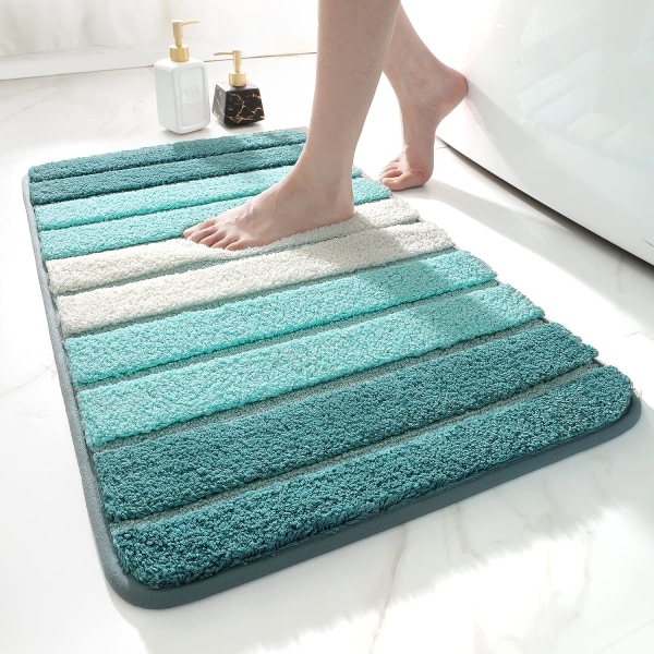 Bademåtte 50 x 80 cm Skridsikker Badeværelsesmåtte Superabsorberende Vand, Maskinvaskbar, Mikrofiber Absorberende Badeværelsesgulvmåtte, Turkis