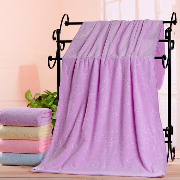 Badehåndklæde absorberende hurtigtørrende super stort badehåndklæde blødt - Light Purple