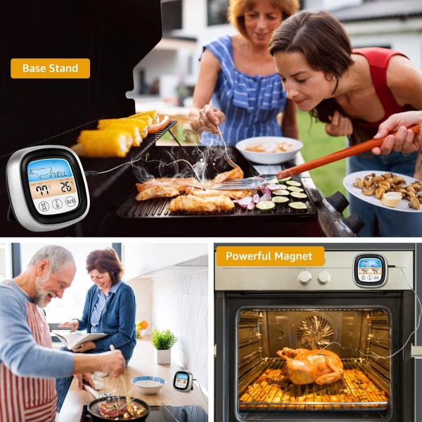 Kjøtttermometre, digitalt kjøtttermometer Øyeblikkelig avlesning Temperatursonde og timer Mattermometer for steking i ovn BBQ Sukkervannsyltetøy (svart)