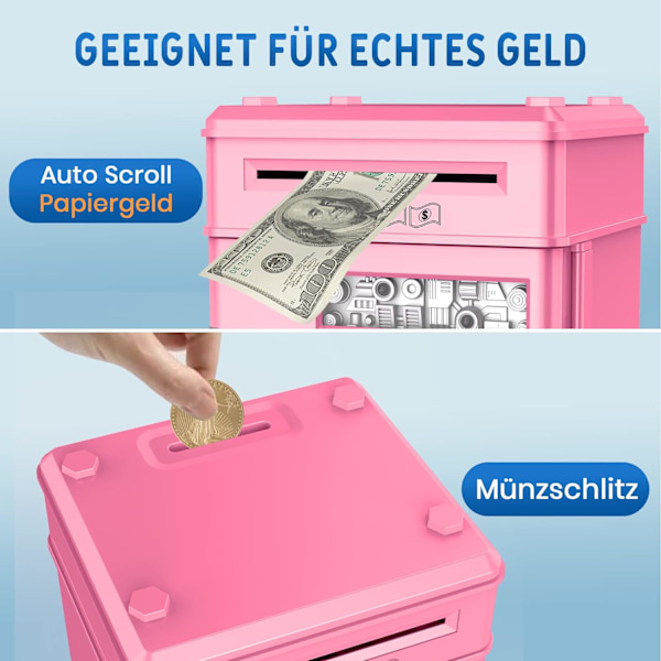 Pengeboks, Jenteleker 3-12 år, Spargris for Barn ATM Sparbank Passordboks, Kontanter Mynt Pengeboks, for 5 6 7 8 9 år gamle jenter, Rosa