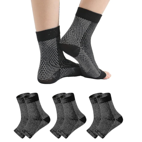3 par neuropati sokker, lindre sokker mod neuropati smerter, senebetændelse kompressionsstrømper, plantar fasciitis, neuropati - Black - L XL