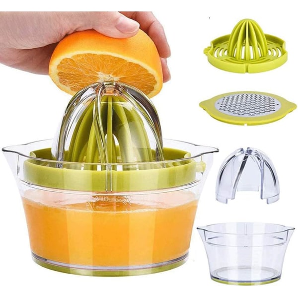 Manuell Juicer Citronpress, Multifunktionell Orange Citrus Lime Juicer, Hand Fruktpress med Inbyggd Mätkopp och Rivjärn, 12OZ, Grön