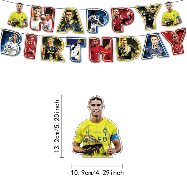 Ronaldo Fodbold Tillykke med fødselsdagen Festpynt Banner Balloner Kage Topper