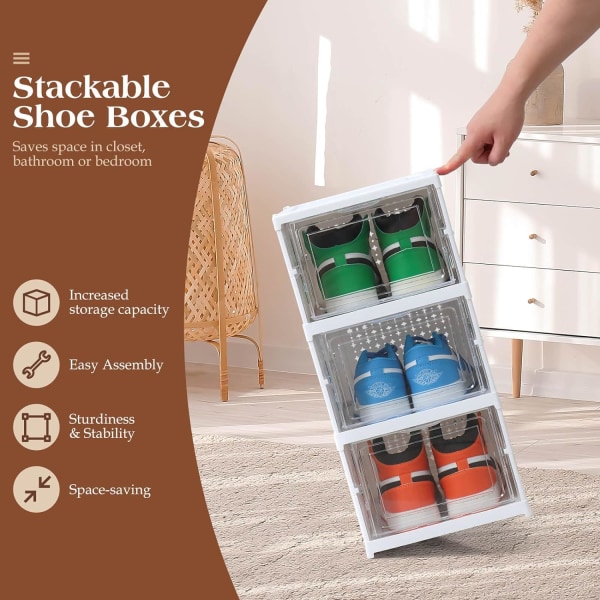 Asennusvapaat 3 kpl:n kirkkaat kenkälaatikot pinottavat taitettavat,  muovikenkäsäilytysjärjestelmä tennareille, tennareille, käytävälle, sängyn  alle, naisille, miehille, kuntoon 9d0a | Fyndiq