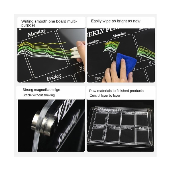 Magnetisk akrylkalender för kylskåp genomskinlig kylkalender torrradering Magnetiska planeringstavlor Set Färgglad penna Återanvändbar