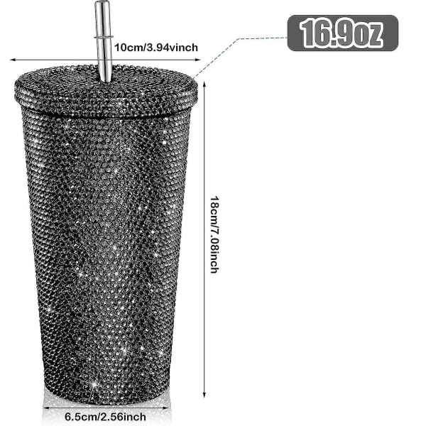 Bling Diamond Tumbler - Kiiltävä Vesi Pullo Kannella Black