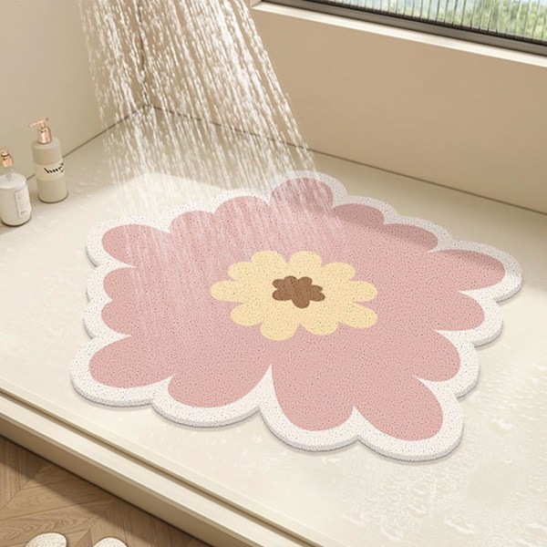 Rund brusemåtte blomstermåtte til indendørs brusebad, PVC loofah bademåtte, skridsikker bademåtte anti-skimmel brusemåtte med afløb, hurtigtørrende