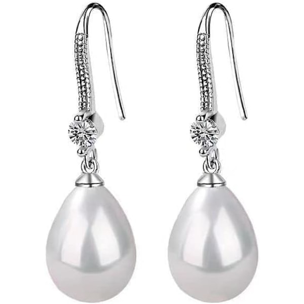 925 Sterling Sølv Vanndråpe Hvite Perle Øredobber for Kvinner med Cubic Zirconia Krystall Diamanter, Fine Perlesmykker Gaver til Kvinner