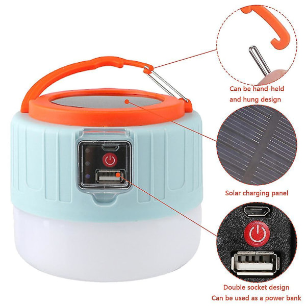Uppladdningsbar solcellslampa för camping, nödlampa - tältlampor med fjärrkontroll ficklampa, powerbank, 3 ljuslägen, utomhuscamping Tra