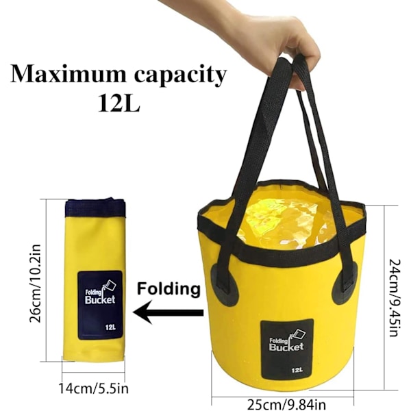 Foldbar Vandspand 12 L Udendørs Bærbar Sammenklappelig Spand Multifunktionel Sammenklappelig Vaskesæk til Ferie, Have, Udendørs, Fiskeri & Camping