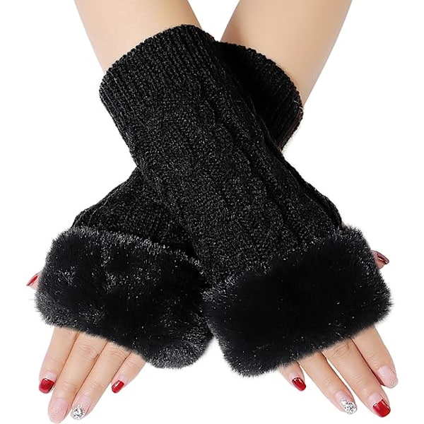 Dame Lace Trim Strikkede Fingerløse Handsker