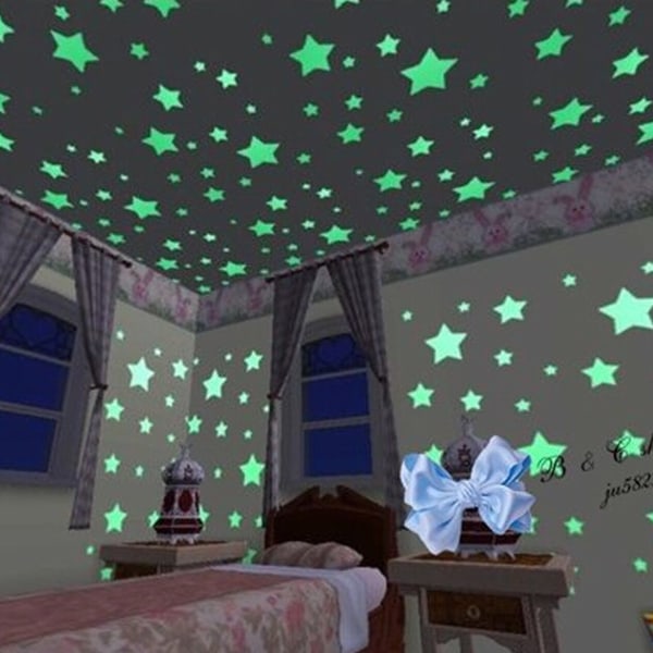100 pak selvlysende stjerner dekorerer børneværelse loft væg dekoration selvlysende