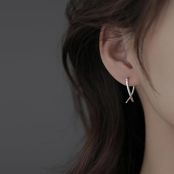 925 Sterling Sølv X Hoop Øreringe til Kvinder Teen Minimalistiske Hoop Øreringe Huggie