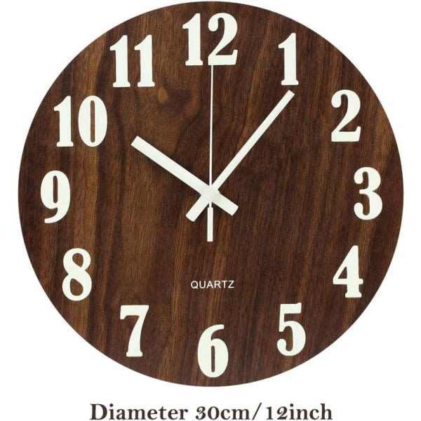 12 Inch Luminous Wall Clock Silent Wood Design Night Lights Round Wall Clock Living Room Bedroom