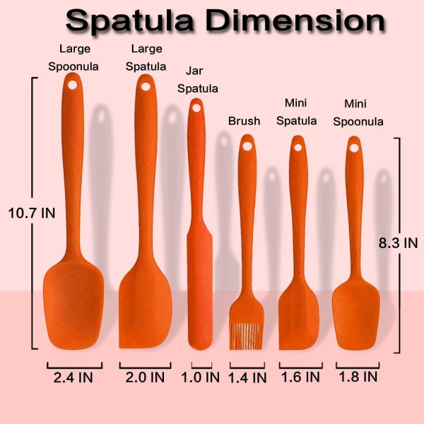 Silikon Spatelsett med 6, Høy Temperaturbestandig, Mat Grade Silikon, Enkel å Rengjøre, for Baking, Matlaging, Kjøkkenutstyr (Oransje)