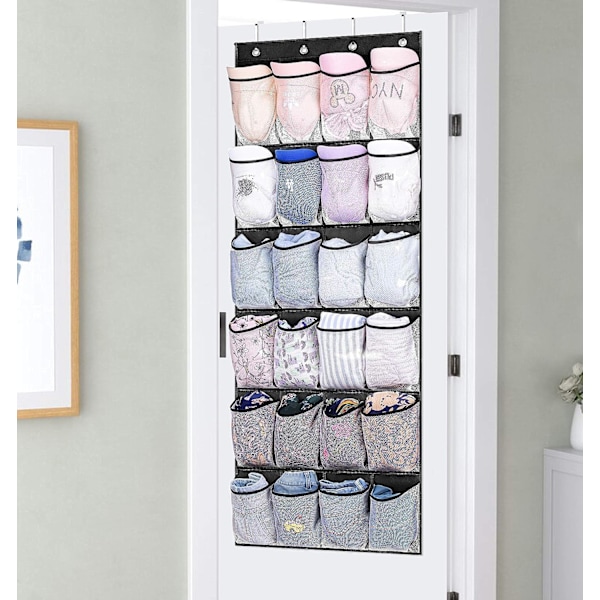 1PCS Over the Door Sko Oppbevaring Organiser Henge Sko Rack Holder 24 Store Mesh Lommer for Garderobe Dør Ryddig med Henger Black