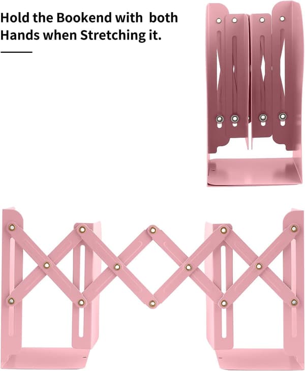 Expanderbara bokstöd i metall, (rosa)
