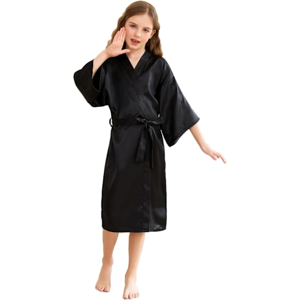 Børns Piger Satin Silke Kimono Robe Badekåbe Natkjole til Spa Bryllup Fødselsdagsfest Kjole 7-9 years