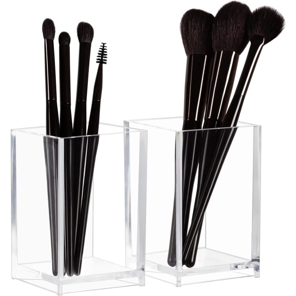 Klare makeup børsteholdere Organizere - 2 pakke, Akryl kosmetisk børste Eyeliner opbevaring til kommode og bordplade, Desktop Pen Blyant Cup Pot
