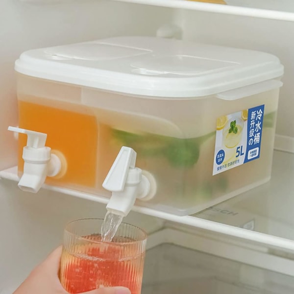 Køleskabskande Drinks Chiller, Køleskab Kold Kedel med Hane, 5L Drikkevare Dispenser med Hane Genopfyldelig, Stor Dispenser til fremstilling af juice og te