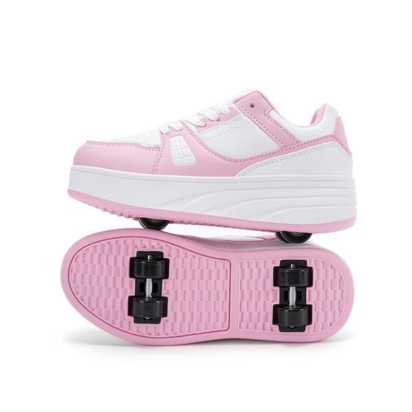 Rulleskøytesko for barn jenter gutter avtakbare hjul mote joggesko hvit rosa White Pink 33