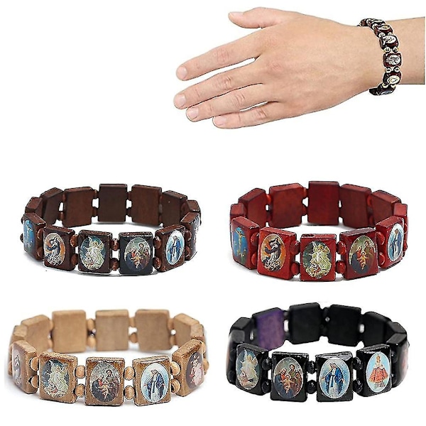 4 stk Tre Rosarium Jesus Armbånd Elastisk Strekk Armbånd Med Bilder Av Religiøse Helgener Katolsk Hellige Guddommer Gudinne Bønn Manifestasjon Armbånd