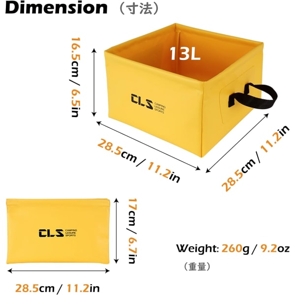 Sammenleggbar vannbøtte, sammenleggbar vask, sammenleggbar bøtte, bærbar lett bøtte for camping, piknik, fiske Yellow