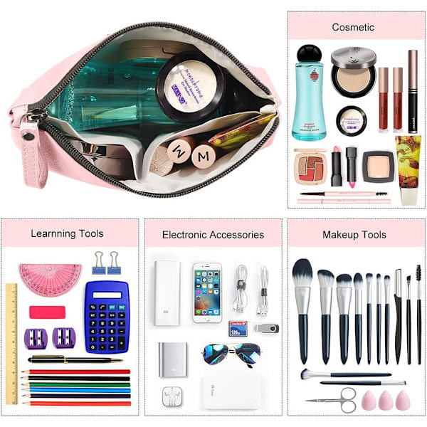 Lille kosmetikpung til håndtaske, lille makeuptaske, bærbar rejsemakeuppung, vandtæt PU-læder makeuppung med håndtag Pink and Green