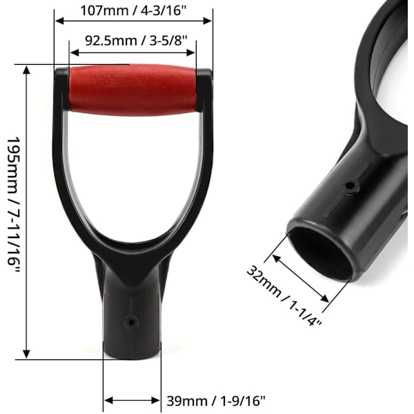 Spadehåndtak, Hagegaffelhåndtak Erstatning, 32 mm / 1-1/4\" Indre Diameter for Graving Rakeverktøy