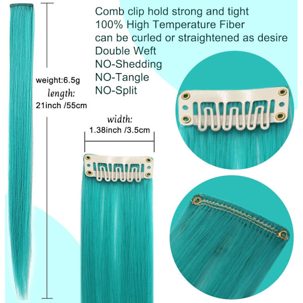 Regnbuehår extensions farget hår extensions klips inn/på for jenter hårtilbehør parykkstykker for kvinner 9PCS