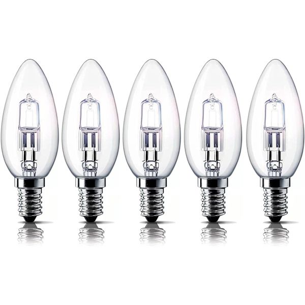 E14 42W Halogen Lyspære, Lille Edison Skrue (SES) 2700K Varmt Hvid Dæmpbar Pakke med 5 [Energiklasse C]