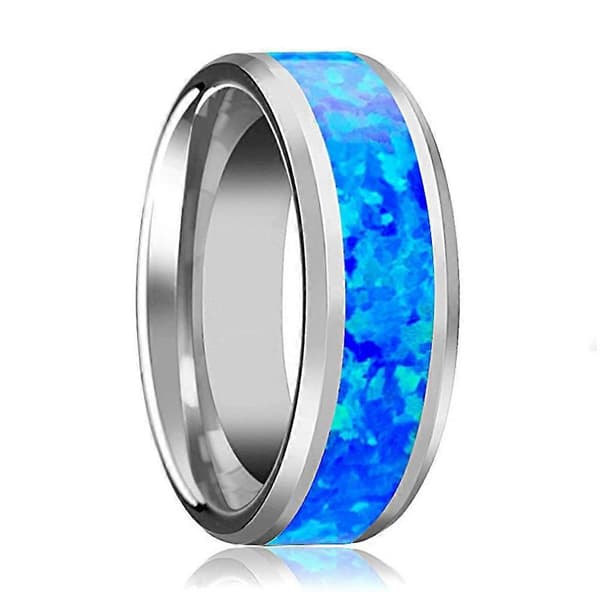 Herre Ring 8mm Indlagt Opal Farve Mode Herre Ring Black