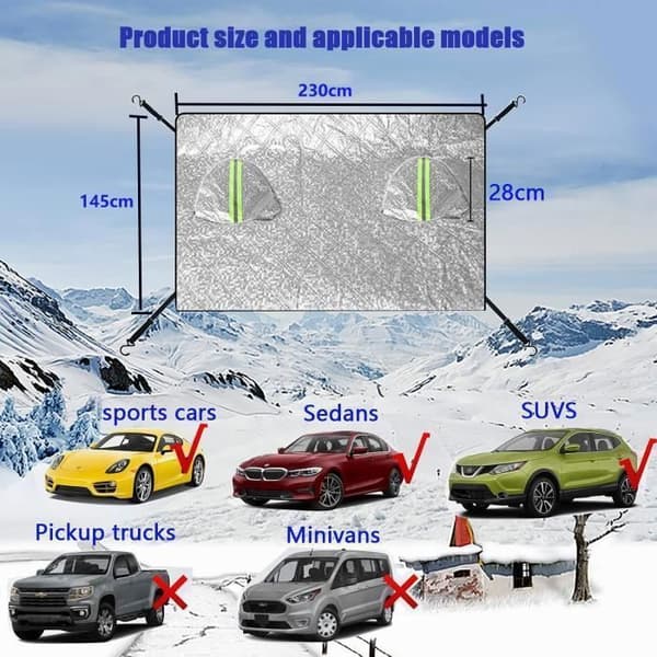 Bilforrudeovertræk - Universal - 230 x 145 cm - UV-resistent - Sne-resistent