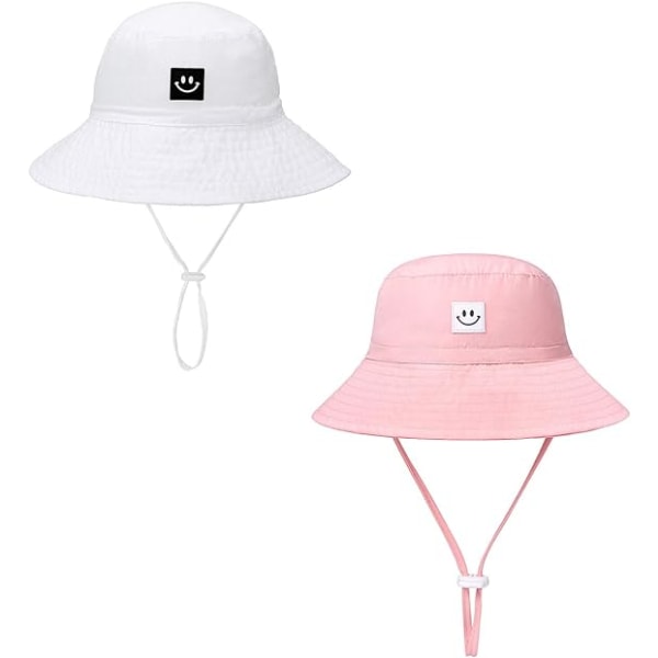 Baby Smile Face Toddler UPF 50+ Solskyddande Bucket-hatt Fin strandhatt för Baby Girl boy Justerbar cap White+pink 2Years