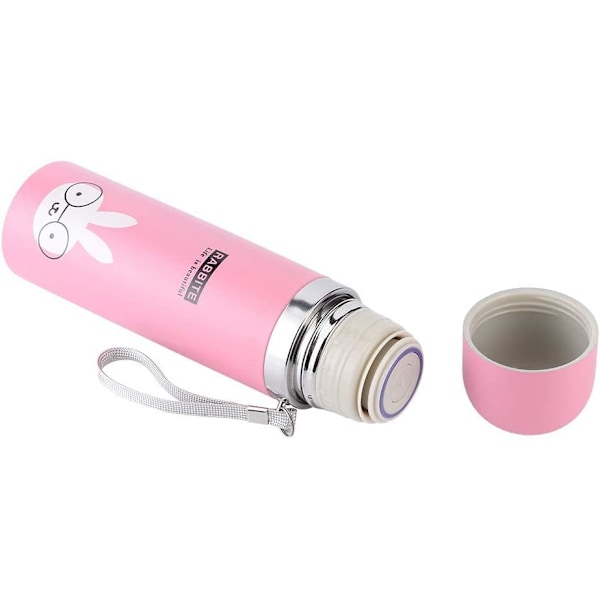 500 ml Bærbar Vakuumisoleret Rustfri Stål Tegneserie Børne Vandflaske (Pink)