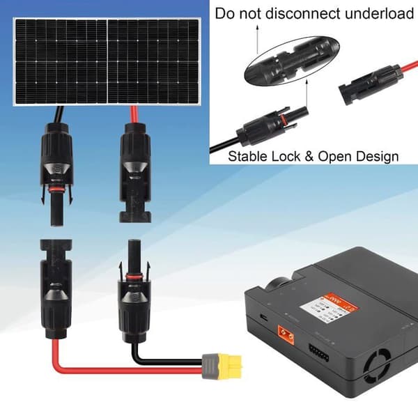 Solcellepanelkontakt til XT60 12AWG adapterkabel - Generator - 1.5M 4.9Ft