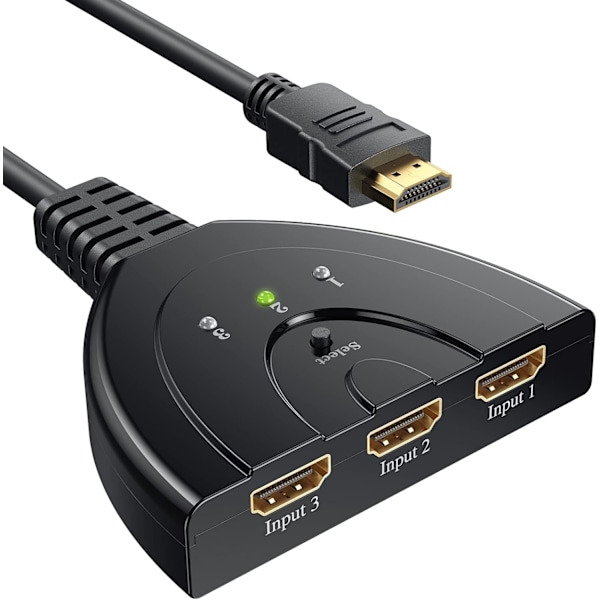 HDMI-switch, GANA guldpläterad 3-portars HDMI-switch/HDMI-splitter/stödjer Full HD1080p/3D med höghastighetskabel